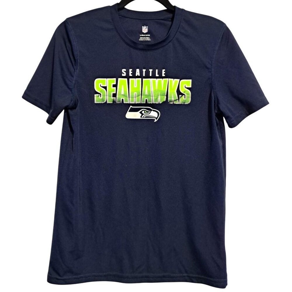 Seattle Seahawks Youth Navy NFL Logo T-Shirt Size L 14/16 Polyester Short Sleeve